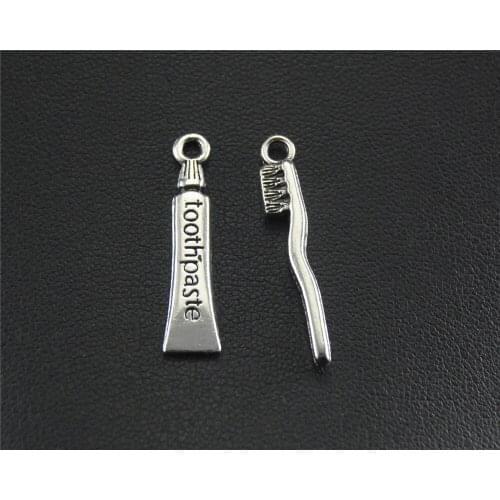 8pcs(4set) Silver Color Toothpaste And Toothbrush Assortment Charm Jewelry Making DIY Handmade Craft 4x25mm A1507/A1508