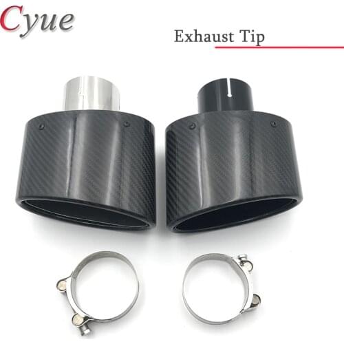 1PCS Silver/Black 150MM Outlet Oval Slanted Glossy Cabon Fiber Exhaust Tip Universal Oval Muffler Pipe