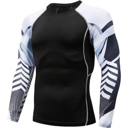 New Mens Sports Fitness Clothing Long Sleeve Shirts Quick-drying Moisture Outdoor Running Flower Arm Tights T-shirt Compress