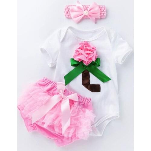 New Girls Baby Clothes Sets Infant newborn flower bodysuits and lace bloomers pettiskirts bow hairband 3 pieces Suits Kids Gifts