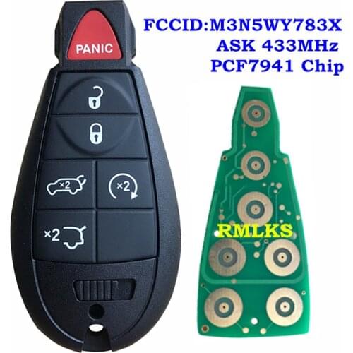 New 4 Buttons Remote Car Key 433MHZ for Dodge For Chrysler For Jeep& Transponder Chip PCF7941 & Uncut Blade