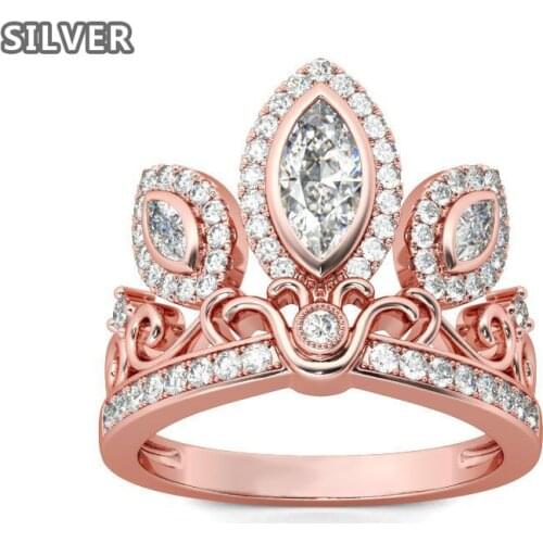 Cubic Zirconia Rose Gold Color Crystal CZ Wedding Rings Crown Indian Jewelry for Women Girls Leaves Gift Drop Shipping Gift