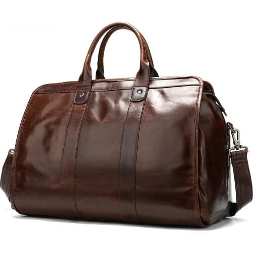 The first layer of cowhide retro mens bag outdoor business large-capacity travel bag soft leather solid color duffel bag