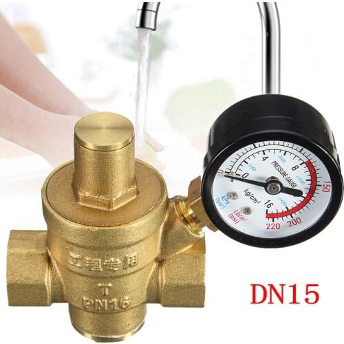PN 1.6 Brass Water Pressure Reducing Regulator Valve Reducer + Gauge Meter