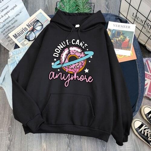 Donut Care Mararon Cute Graphic Printed Women Hoody Harajuku Vintage Hoodies Hip Hop Oversized Hoodie Fashion Female Streetwear