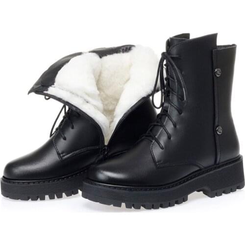 Wool Winter Shoes Womens High Boots Female Genuine Leather Platform Shoes for Women Heels Large Size Black Boots Woman Booties