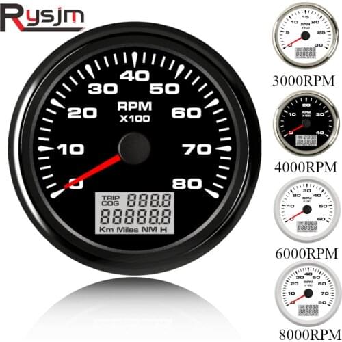 85mm Tachometer Gauge 6000,8000RPM M16 M18 Tacho Sensor Lcd Rev Counters with Trip Hour Meter Speed Ratio 8color backlight 9-32V
