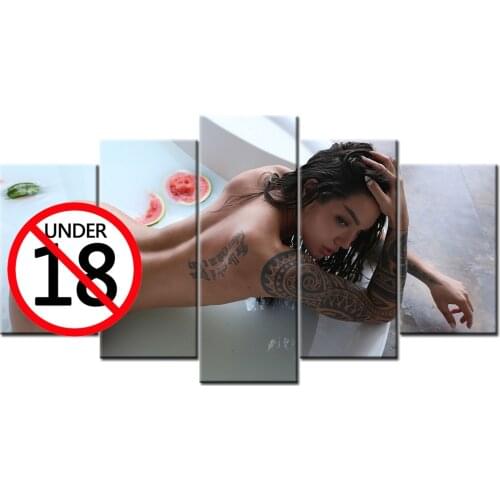 Tattoo Girl in a Milk Bath Wall Art Modular 5 Pieces Canvas Painting Wall Picture Prints Poster For Living Room Decor