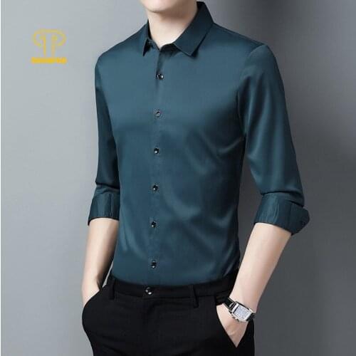 TAVARES Men Dress Shirts Social Office Business Collared Shirt Long Sleeve Oversized White Blue Casual Button Up Shirt