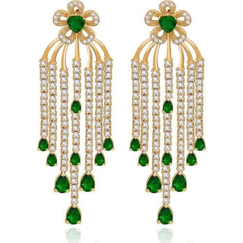 Zlxgirl jewelry Korea Design green and white clear zircon wedding earring for womens bridal jewelry perfect gold color earrings