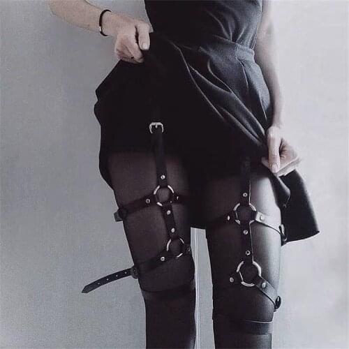 Punk Gothic Sexy Women Garter 2019 New Fashion Pu Leather Buckle Suspenders Harajuku Streetwear Grunge Style Black Garter Female