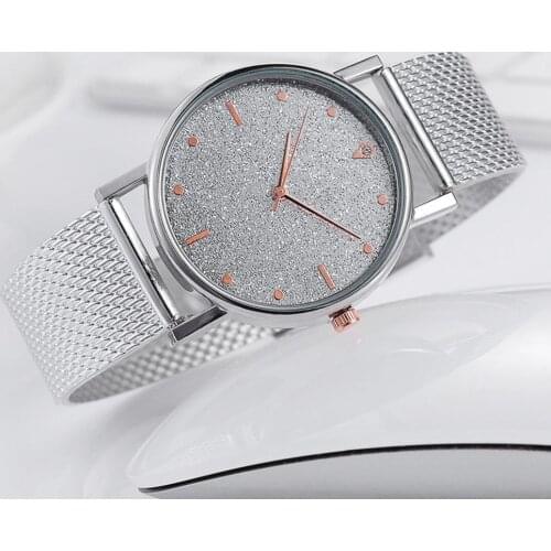 Fashion Women Starry Shiny Round Dial Silicone Mesh Strap Quartz Watch Gift