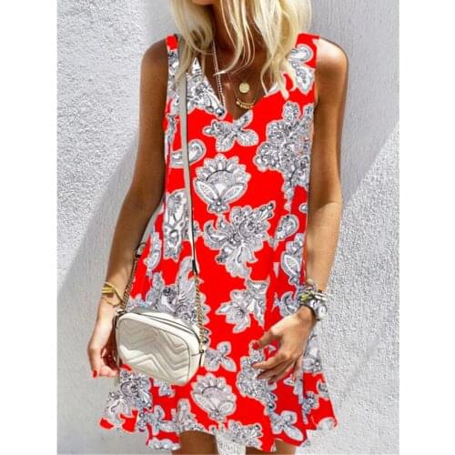 2021 Summer New Womens V-Neck Floral Print Pattern Loose Sleeveless Summer Dress Loose Casual Plus Size Dress 5XL