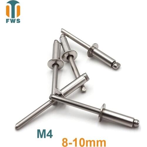 10 PCS M4 8-10mm DIN EN ISO 15983 GB /T 12618.4 Stainless Steel Open End Blind Rivets Pop Rivets With Protruding Head
