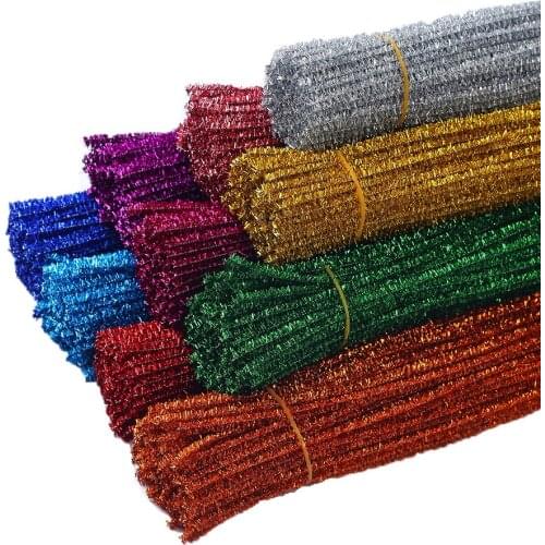 100pcs Glitter Chenille Stems Pipe Cleaners Plush Tinsel Stems Wired Sticks Kids Educational DIY Craft Supplies Toys Craft