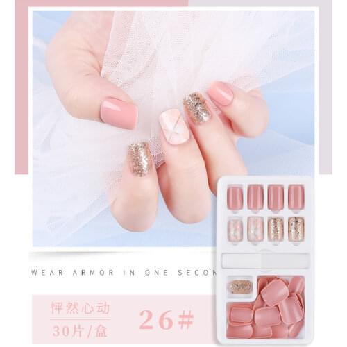 12pcs/30pcs False Nail Artificial Tips with Glue for Design Short Fake Nails False Nail Capsule Art Accessaries Press on Nails