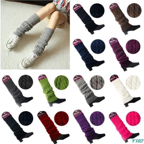 2020 Women Lady Knee High Socks Knit Crochet Winter Warmer Leggings Gloves Boot Cover NEW
