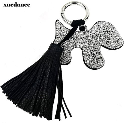 2021 New Creative Gifts Double-Sided Dog with Full Rhinestone Keychain PU Leather Bag Pendant