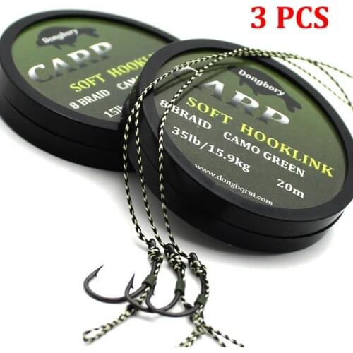 3PCS Carp Fishing Line Braided Hook Link 8 String 20m 15lb 25 35lb Green Black Mix Color For Coarse Carp Fishing Tackle Hooklink