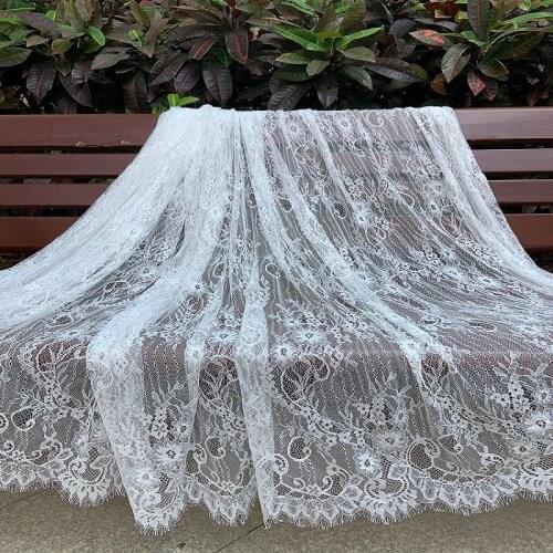 1 yard Chantilly eyelash french lace fabric, bridal wedding lace fabric with double scalloped edges