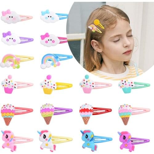 5pcs/lot Unicorn Rainbow Clouds Hair Clip Mini BB Clip Kids Girls Cute Boutique Hairgrips Handmade Barrettes Hair Accessories