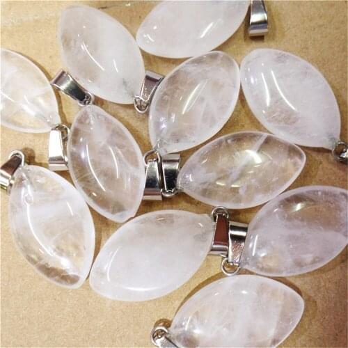 50Pcs 28x15x6mm Wholesale Natural White Crystal Oval Pendant Bead DIY Jewelry Accessories Earrings S559