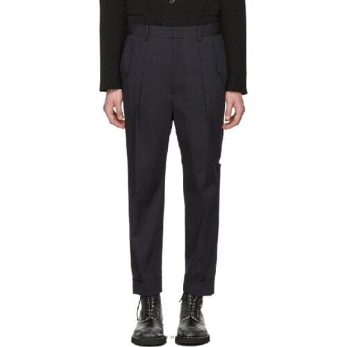 Spring New And Summer Mens Casual Slim High Waist Simple Black Pants Hairstylist Fashion Personality Draped Trousers