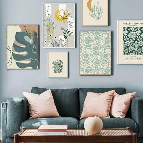 Floral Illustration Wall Art Canvas Painting Abstract Botanical Picture Cutout Print William Morris Exhibition Poster Home Decor