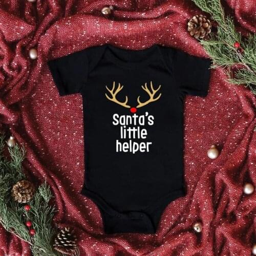 Santas Little Helper Print Christmas Baby Clothes Newborn Baby Girls Boys Cotton Short Sleeve Infant Rompers for 0-24M