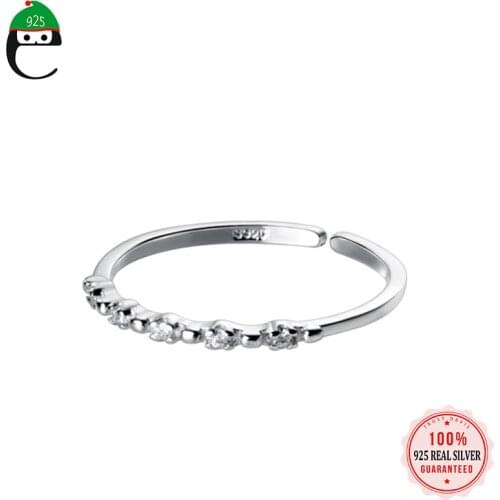 ElfoPlataSi Real 925 Sterling Silver Fashion Minimalist Thin CZ Opening Finger Ring For Women Valentines Day Fine Jewelry DD705