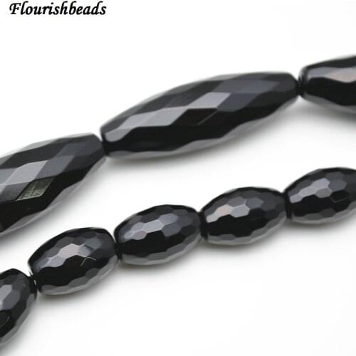 Faceted Natural Pure Black Onyx Agate Stone Barrel Rice Loose Beads 6x9mm 8x12mm 8x16mm 10x14mm 13x18mm 10x20mm 10x30mm