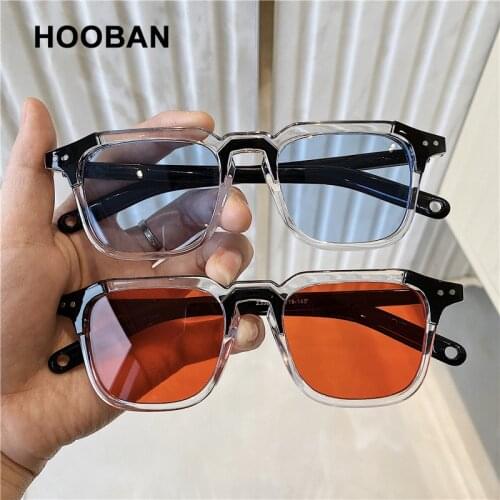 HOOBAN Fashion Square Sunglasses Women Vintage Light Weight Sun Glasses For Female Stylish Transparent Frame Outdoor Eyewear