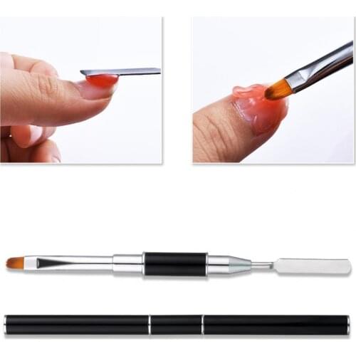Nail Pusher Brush Dual Ended Nail Art Brushes UV Gel Extension Builder Painting Pen Brush Remover Spatula Stick Manicure Tools