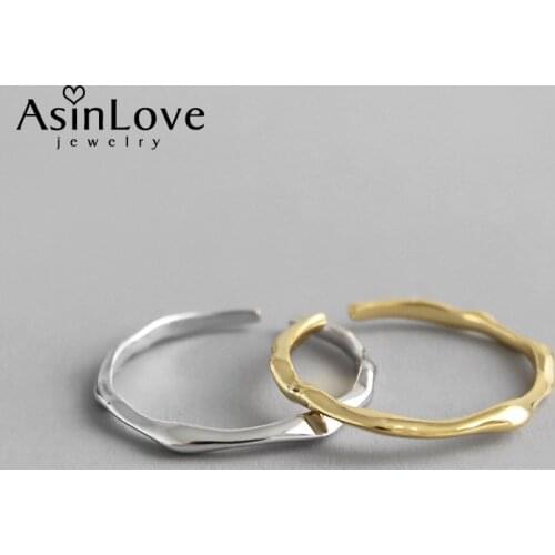 AsinLove Minimalist Irregular Surface Ring Creative Handmade Designer Fine Jewelry Real 925 Sterling Silver Open Rings for Women