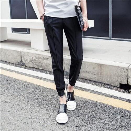 Korean Summer New Men Casual Striped Feet Pants Pantyhose Beam Harem Pants Slim Casual Nine Pants Tapered Pants Singer Costumes