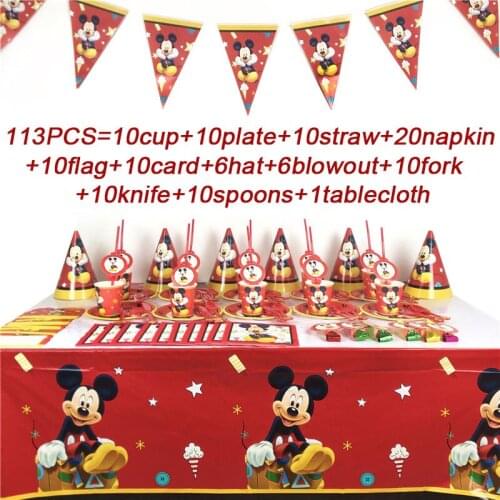 Red Mickey Mouse Theme Tablecloth Baby Mickey Mouse Birthday Party Supplies Decor Boy Good Friend Party Disposable Tableware Set