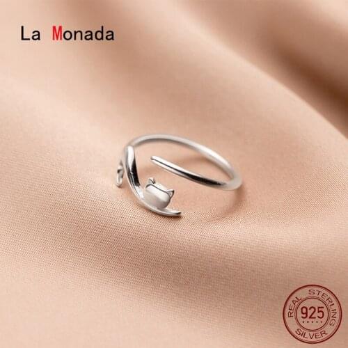 La Monada 48-53mm Finger Women Ring 925 Sterling Silver Cat Minimalist Rings For Women 925 Silver Fine In Jewerly Rings Woman