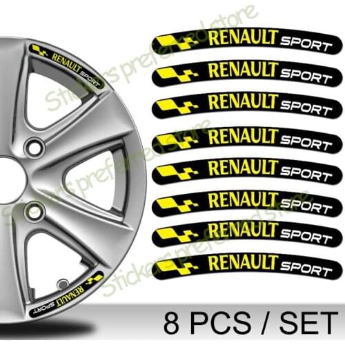 Hot Personality 8x for Renault Sport Rim Stickers Wheel Stripes Set Emblem Car Motorcycle Tuning Decal Flat Glue Sticker