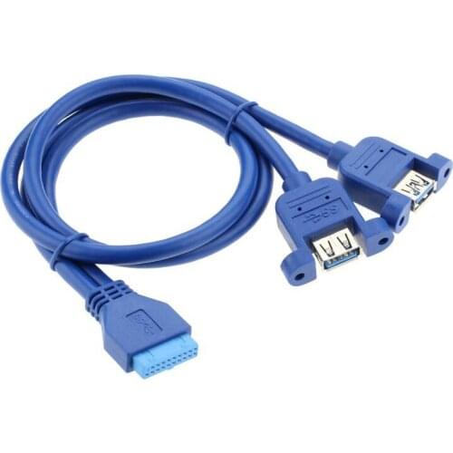 USB 3.0 Motherboard 19pin 20pin to USB 3.0 Female Dual Ports extension cable cord 30cm 50cm 80cm 1ft 2ft with Screw Mount Type