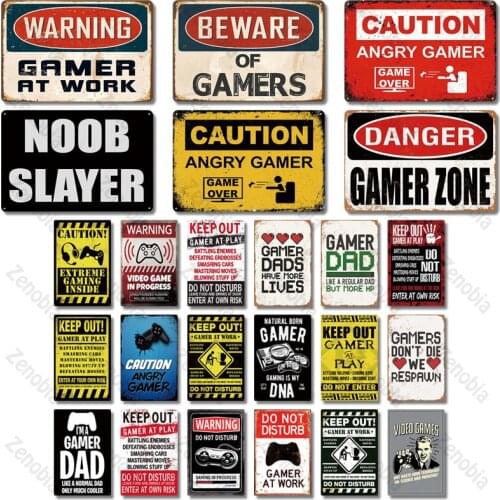 Funny Gamer Metal Sign Tin Sign Gamer at Work Sign Retro Signs Wall Decor for House Home Room Metal Signs Tin Signs