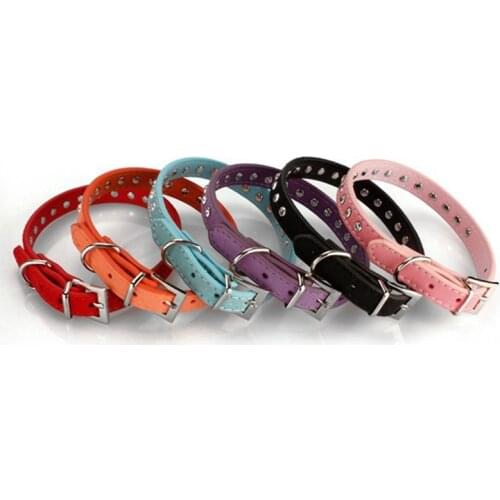 Mini Cat Collar Rhinestone Inlaid Leather Is Suitable for Small Cats and Dogs Pet Collars Outdoor Walk The Dog Pet Accessories