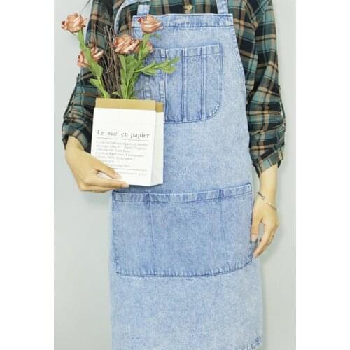 Korean Fashion Classic Blue Denim Apron Shell-Shaped Pocket Design Universal For All Seasons Flower shop Restaurant Candy shop
