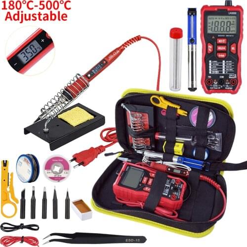 JCD Soldering Iron Kit With Digital Multimeter Ceramic Heater Soldering Tips Adjustable Temperature 220V 80W LCD Welding Tools