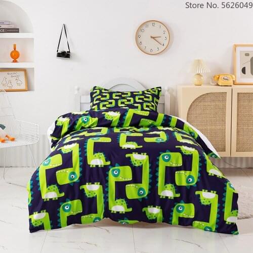 Cartoon Green Dinosaur Bedding Set Animal Maze Duvet Cover Set Cute Bed Set Queen Size Kids Green Home Luxury Bedding Sets