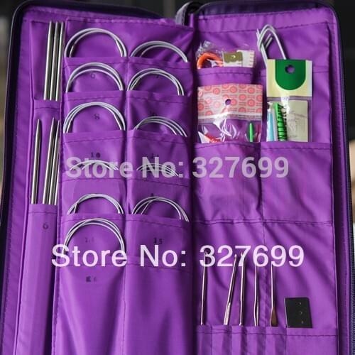 Aluminum Knitting Needle Kits Straight Needles Ring Needles Set Circular Needlework Crochet Hooks Set DIY Hand Tool PU bag