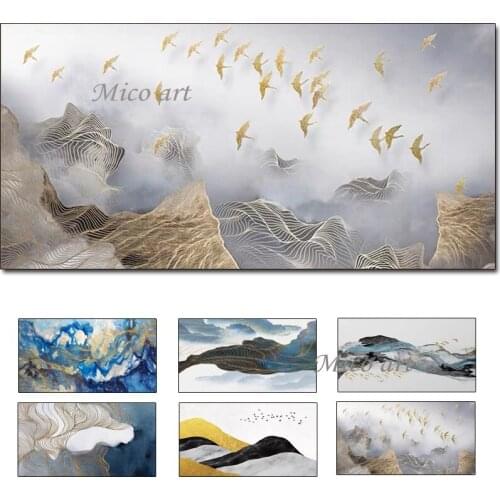 Wall Decor 100% Hand Painted Abstract Gold Lines Oil Painting Textured Canvas Art Wall Decoration Paintings Unframed Artwork