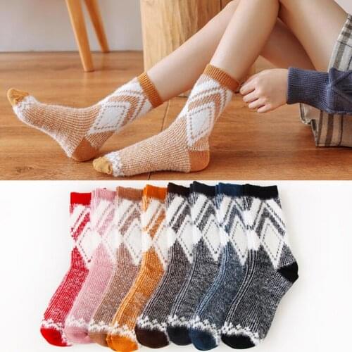 Woman Solid Cotton Socks Faux Fur Fuzzy Socks Girls Warm Winter Socks Thick Short Mustard Pink Red Ankle Socks 5 / 8 Pairs/ lot