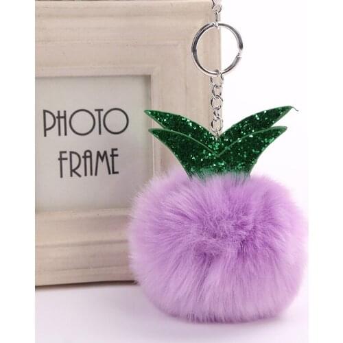 Newest Fur Pom Pom Keychain Pineapple Key Chain Pompom Fur Key Holder Cover Women Bag Charm Pendant Accessorie Christmas Gift