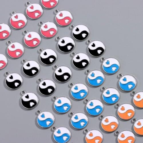 New Enamel Bagua Yin Yang Charms Pendant Silver Color Metal Tai Chi Bagua Geometry Pendants For DIY Earrings Making Accessories