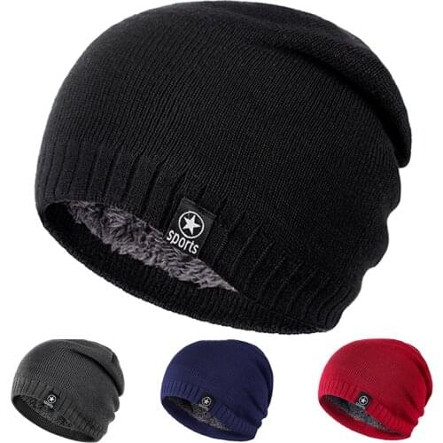 New Winter Hat Men Solid Color Knitting Wool Beanies Autumn Winter Warm Comfortable Hat Outdoor Accessories Thick Cotton Hats